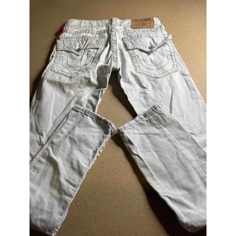 True Religion Section Slim Distressed Light Wash Jeans Men 29 Ripped Flap Pocket
